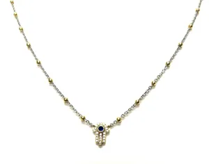 Two Tone Ball and Chain Hamsa Necklace